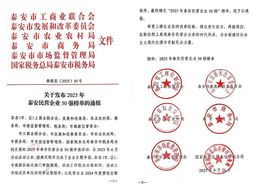 热烈祝贺一滕集团跃居2025年泰安市民营企业50强榜单第3名